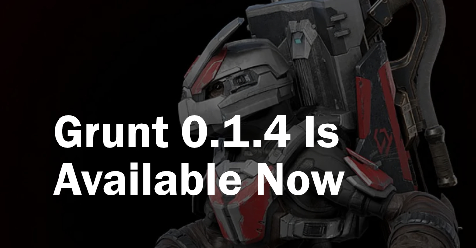 Header for the blog post, with a Halo grunt in the background and text that says “Grunt 0.1.4 Is Available Now”